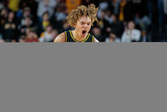 Missouri Tigers forward Noah Carter reacts during a game at Mizzou Arena.