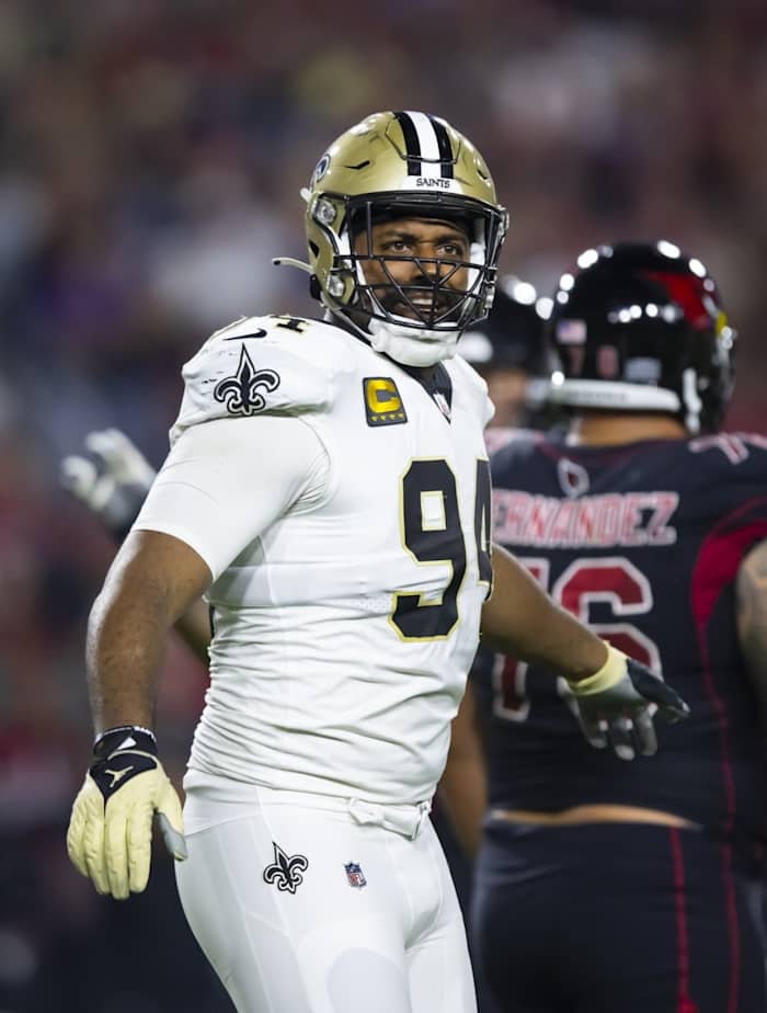 Oct 20, 2022; New Orleans Saints defensive end Cameron Jordan (94) against the Arizona Cardinals. Mandatory Credit: Mark J. Rebilas-USA TODAY Sports