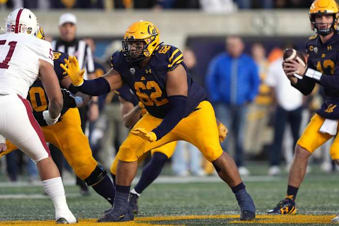 Berkeley, California, USA; California Golden Bears offensive lineman Ben Coleman (62) blocks Stanford Cardinal defensive lineman Jaxson Moi (51) during the third quarter at FTX Field at California Memorial Stadium.