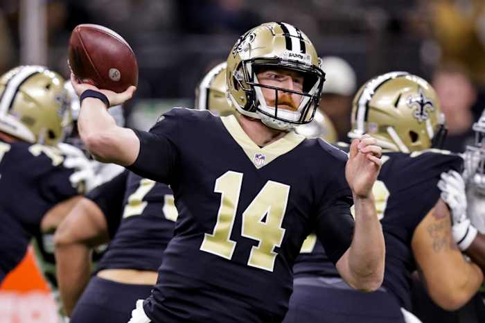 New Orleans Saints quarterback Andy Dalton (14). Mandatory Credit: Stephen Lew-USA TODAY Sports