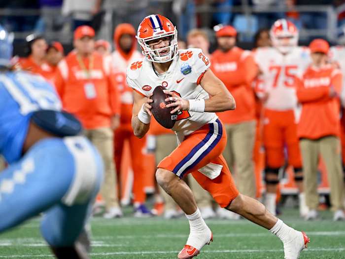 Clemson QB Cade Klubnik gets ready to throw a pass