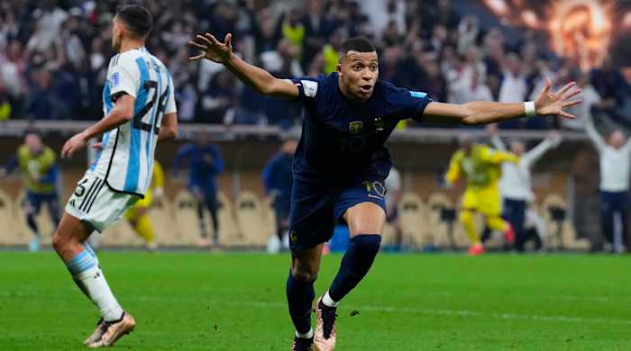 Kylian Mbappé scores an equalizer vs. Argentina