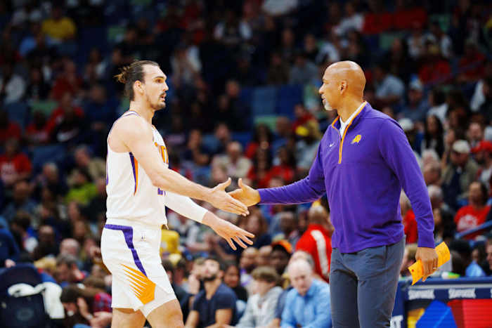 Phoenix Suns HC Monty Williams encouraging F Dario Saric - USA Today