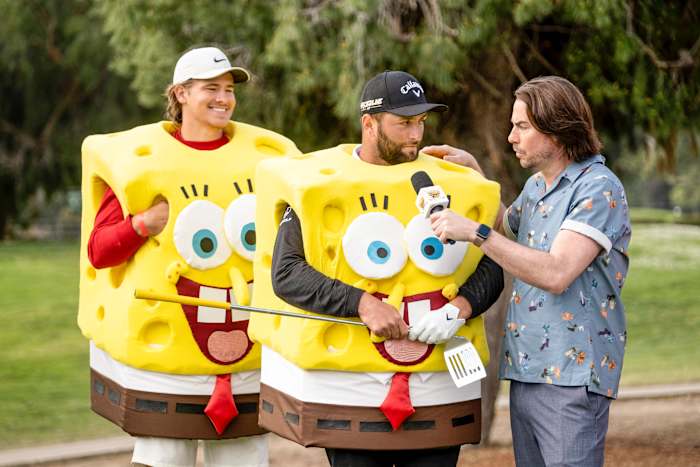Rahm (center) claims he wouldn’t have even competed in the Slime Cup if he wasn’t going to get doused in the radioactive-looking stuff. “That’s the whole fun of it, right?” he asks.