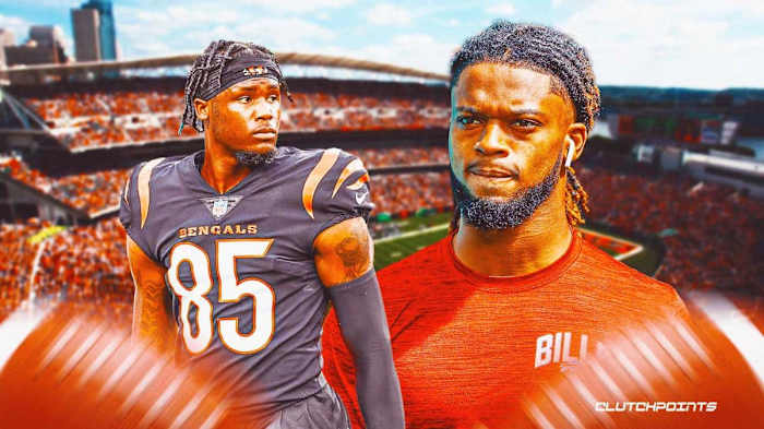 Cincinnati Bengals receiver Tee Higgins (left) and Damar Hamlin