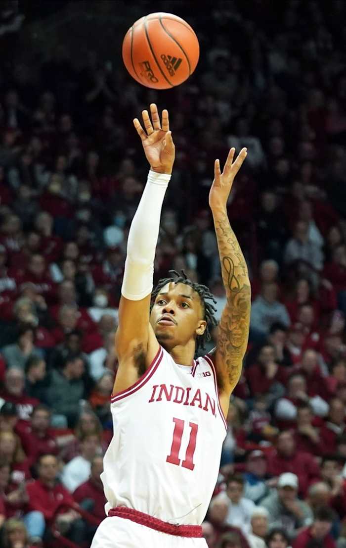 Indiana Hoosiers guard CJ Gunn (11) makes a shot against the Northwestern Wildcats during the first half at Simon Skjodt Assembly Hall.