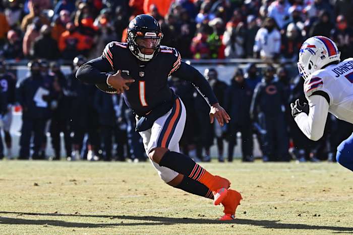 Bears quarterback Justin Fields led the NFL in rushing by a quarterback.