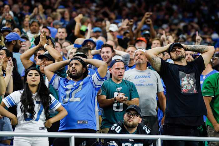 Detroit Lions fans attending game at Ford Field
