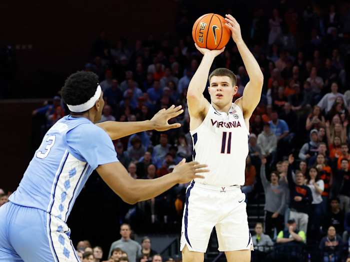 Virginia’s Isaac McKneely shoots a three