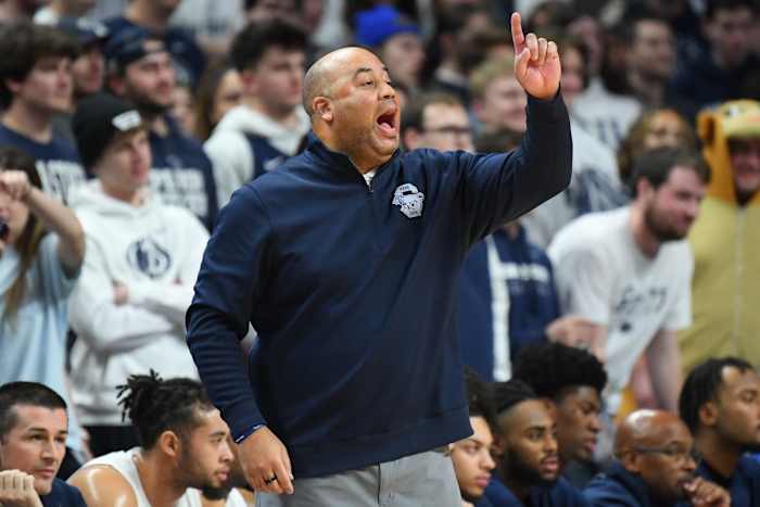 Penn State coach Micah Shrewsberry calls a play against the Indiana Hoosiers.