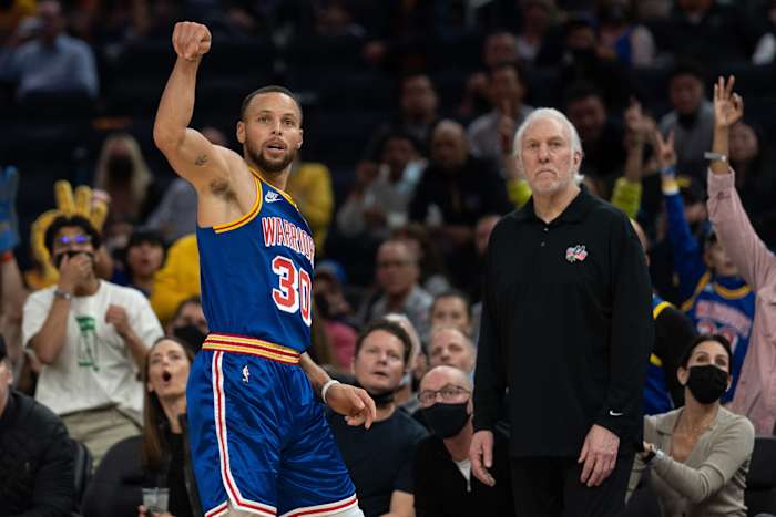 Stephen Curry and Gregg Popovich