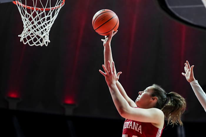 Mackenzie Holmes earns a 30-point, 10-rebound double-double plus a career high six steals in the Hoosiers' 83-72 win over Illinois at State Farm Center in Champaign, Ill. on Wednesday, Jan. 18.