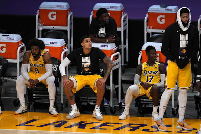 Kyle Kuzma with his former LA Lakers team in the NBA Bubble - USA Today