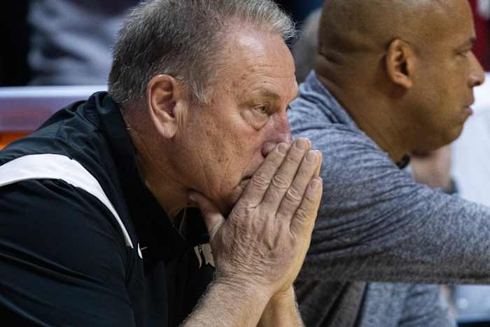 Michigan State Spartans head coach Tom Izzo in the first half against the Indiana Hoosiers on Sunday.