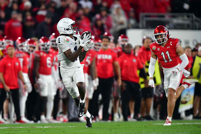 Penn State receiver KeAndre Lambert-Smith catches a touchdown pass vs. Utah in the Rose Bowl.