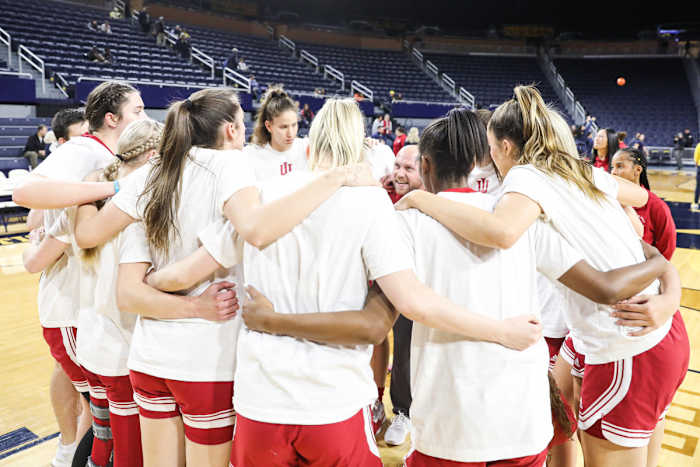 Indiana women's basketball huddle