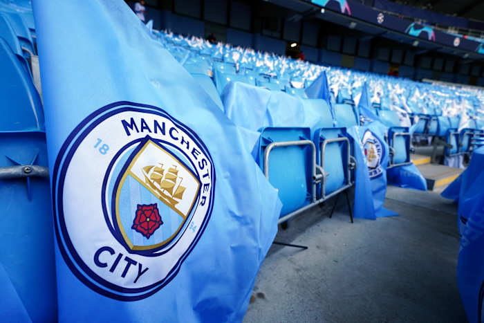 A Man City flag at the Etihad