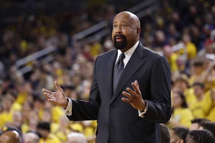 Coach Mike Woodson reacts during the first half against the Michigan Wolverines at Crisler Center.