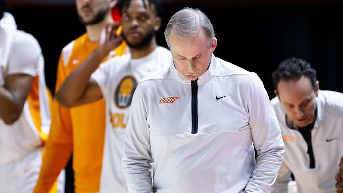 Tennessee coach Rick Barnes looks down