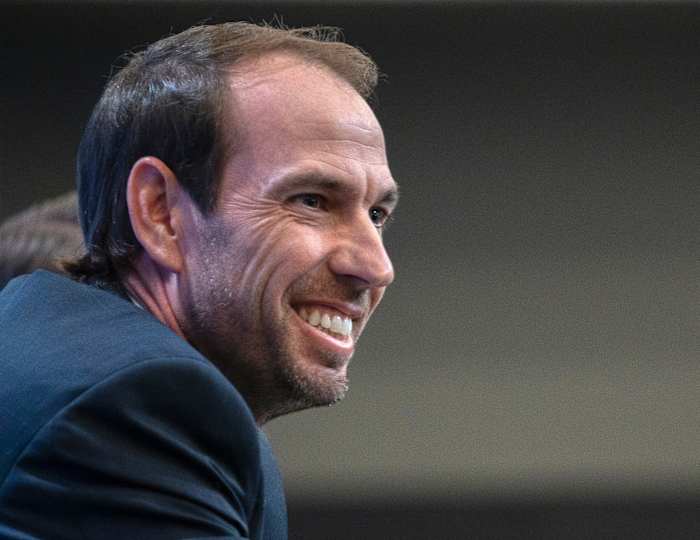 Shane Steichen smiles as he listens to questions at a press conference Tuesday, Feb. 14, 2023 announcing that he is the new Indianapolis Colts Head Coach. Colts Owner and CEO Jim Irsay and General Manager Chris Ballard introduced the new coach in the Gridiron Hall of the Indiana Farm Bureau Football Center. Shane Steichen Is The New Indianapolis Colts Head Coach