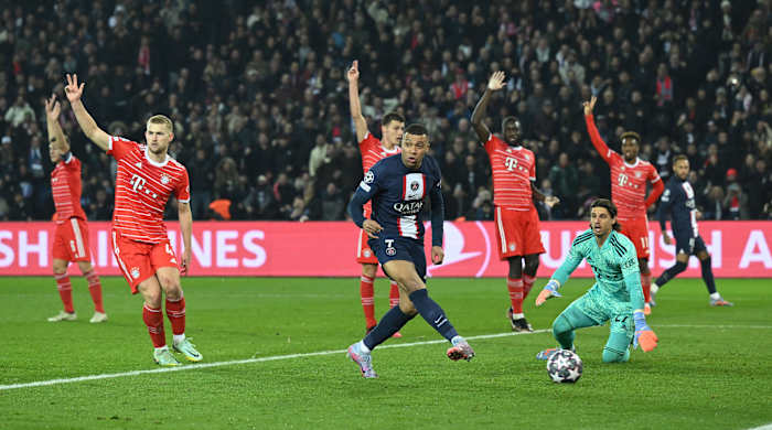 Kylian Mbappe offside while scoring a goal