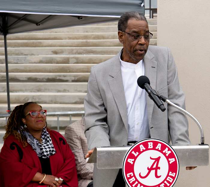 The University of Alabama honored its first two Black scholarship athletes, Wilbur Jackson and John Mitchell before the 2022 A-Day game at Bryant-Denny Stadium. John Mitchell speaks for himself and Jackson before a memorial plaque was unveiled.