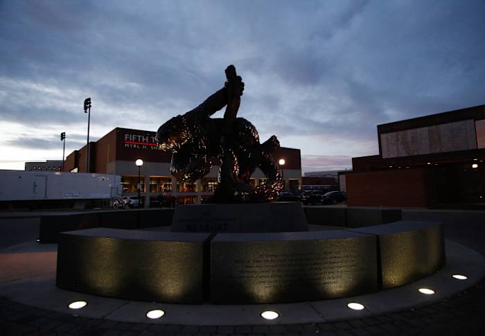 Jan 17, 2015; Cincinnati, OH, USA; A general view of the Cincinnati Bearcats statue outside of the arena prior to the against the Temple Owls at Fifth Third Arena. Mandatory Credit: Aaron Doster-USA TODAY Sports