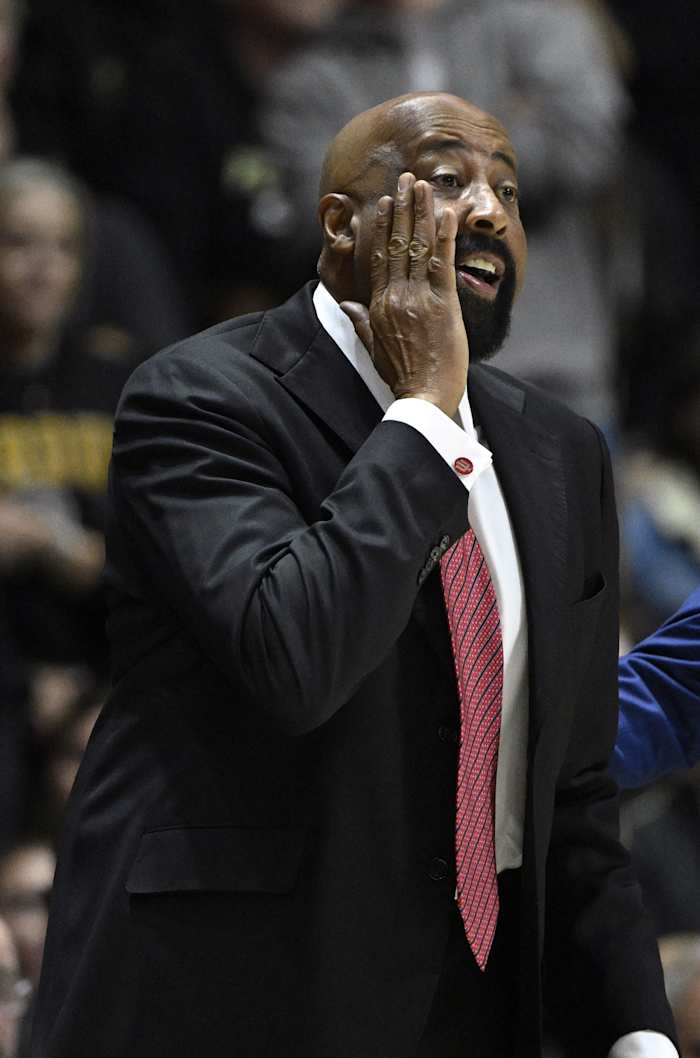 Coach Mike Woodson reacts during the first half against the Purdue Boilermakers at Mackey Arena.