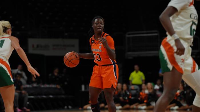 Alexia Smith handles the ball during the Virginia women's basketball game at Miami in Coral Gables, Florida.