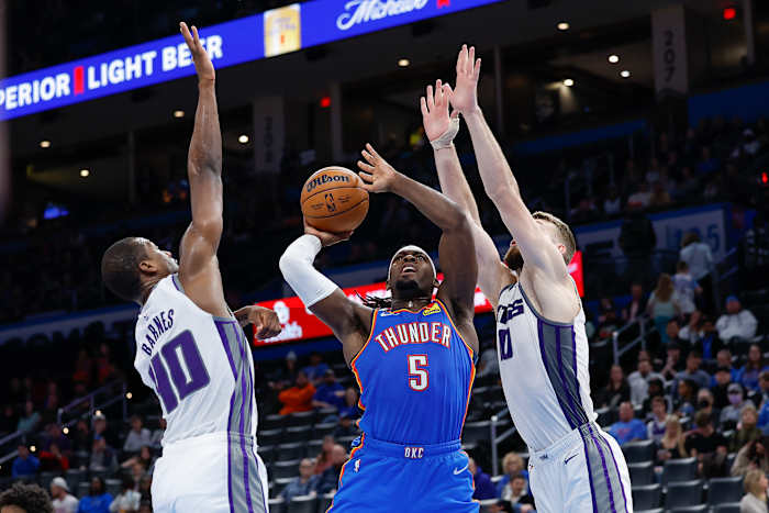 Lu Dort, Harrison Barnes, Domantas Sabonis, Sacramento Kings