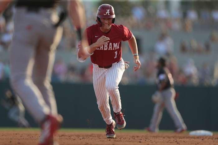 Will Hodo (1) running to second base - Alabama baseball vs. Jacksonville State