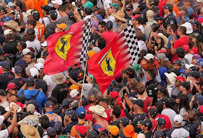 Ferrari fans wave flags at the U.S. Grand Prix in Austin.
