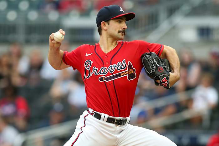 Jun 10, 2022; Atlanta, Georgia, USA; Atlanta Braves starting pitcher Spencer Strider (65) throws against the Pittsburgh Pirates in the first inning at Truist Park. Mandatory Credit: Brett Davis-USA TODAY Sports
