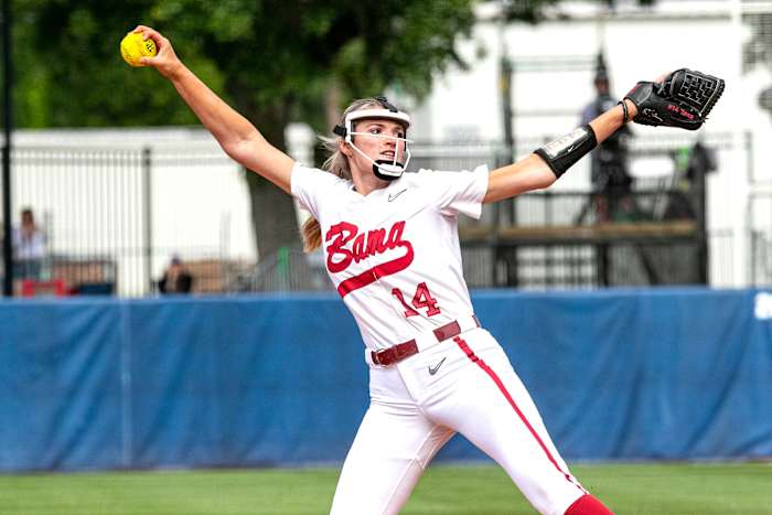 Alabama's Montana Fouts (14) was the starting pitcher in the game against Missouri in Game 7 of the SEC Tournament, Thursday, May 12, 2022, at Katie Seashole Pressly Stadium in Gainesville, Florida.