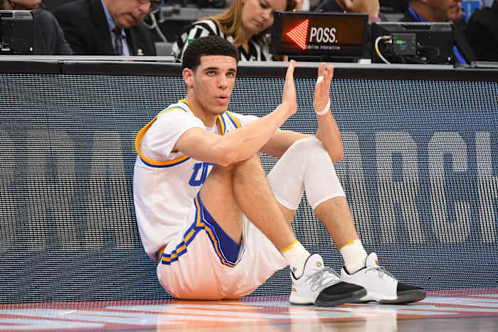 UCLA Bruins guard Lonzo Ball claps during a timeout.