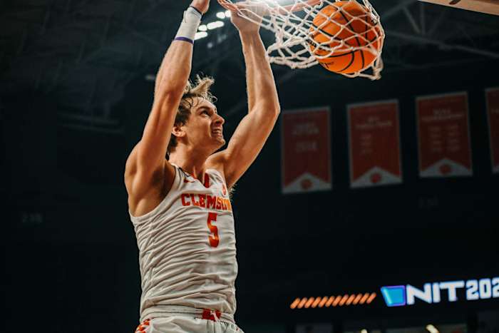 Hunter Tyson (pictured) led the team with 11 rebounds in Clemson's loss to Morehead State