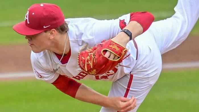 Razorbacks pitcher Ben Bybee throws a pitch against SEMO on Tuesday afternoon.