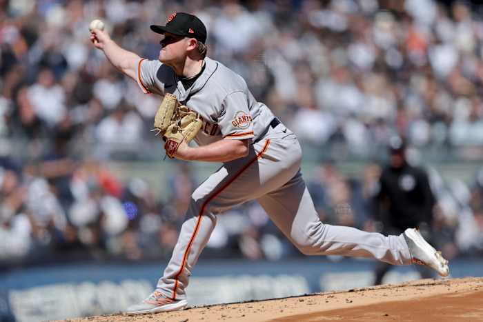 SF Giants starting pitcher Logan Webb pitches against the New York Yankees during the first inning at Yankee Stadium. (2023)