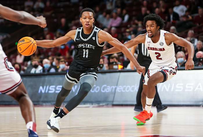 Tennessee G Jordan Gainey playing for USC Upstate against South Carolina in Columbia, South Carolina, on November 9, 2021. (Photo by Jeff Blake of USA Today Sports)
