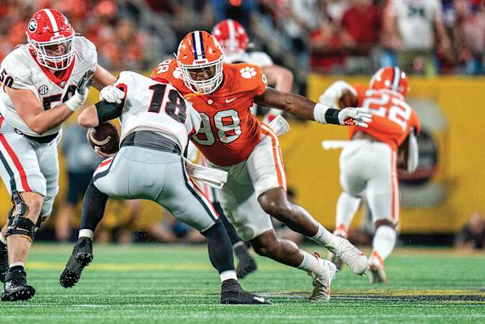 Myles Murphy (98) tallied 18.5 sacks during his three seasons at Clemson.