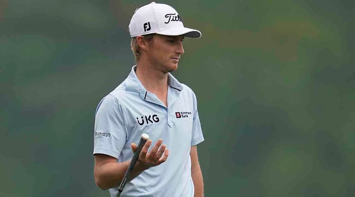 Will Zalatoris is pictured during a practice round at the 2023 Masters.