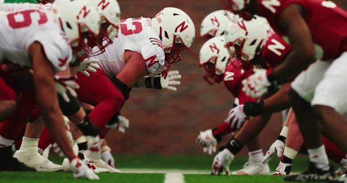 Ben Scott center offensive line practice spring 2023 Nebraska football