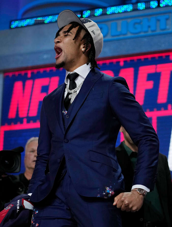 C.J. Stroud celebrates at the NFL draft.