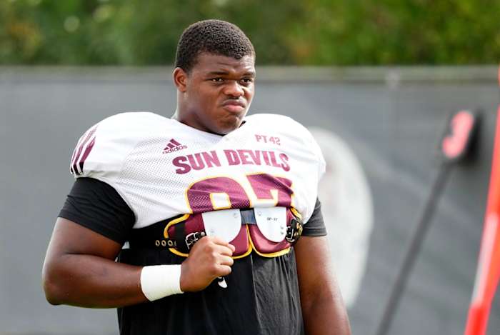 Arizona State defensive lineman Robby Harrison (93) during practice at Kajikawa Football Practice Fields.