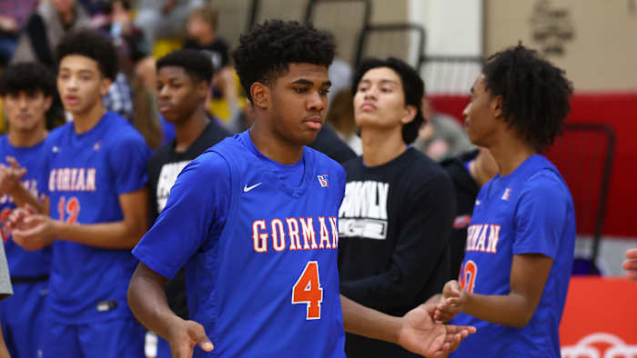 Bishop Gorman High School guard Jase Richardson (4) against Centennial High School during the HoopHall West basketball tournament at Chaparral High School.