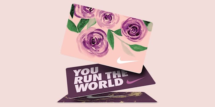 Purple and pink Nike gift cards.