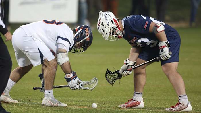 Petey LaSalla prepares for a faceoff during the Virginia men's lacrosse game against Richmond at Klockner Stadium.