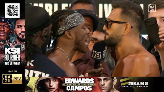 KSI and Joe Fournier face off at the Misfits Boxing 007 weigh-ins.