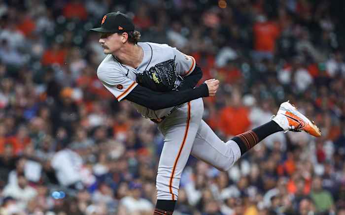 SF Giants relief pitcher Sean Hjelle delivers a pitch during the seventh inning against the Houston Astros (2023).