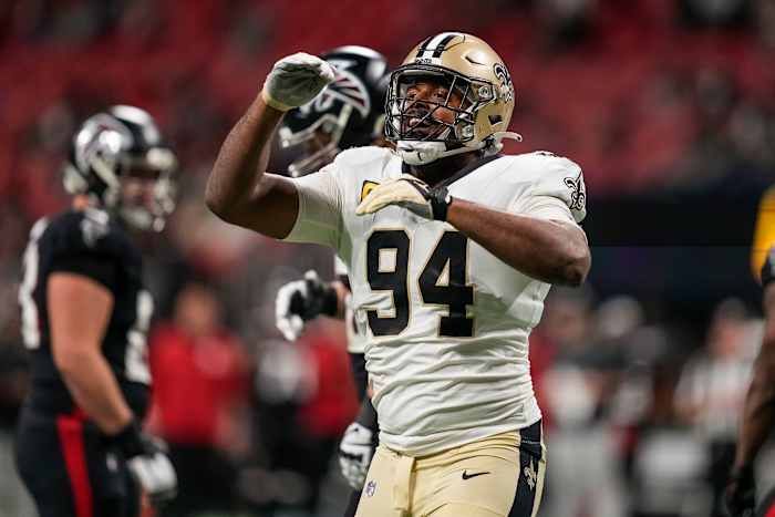 New Orleans Saints defensive end Cameron Jordan (94) reacts after sacking the quarterback